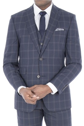  Blue Check Tailored Fit Suit Jacket