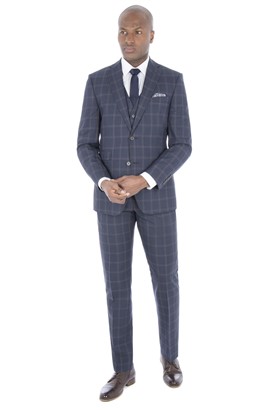  Blue Check Tailored Fit Suit Jacket