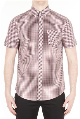  Short Sleeve Burgundy Gingham Shirt