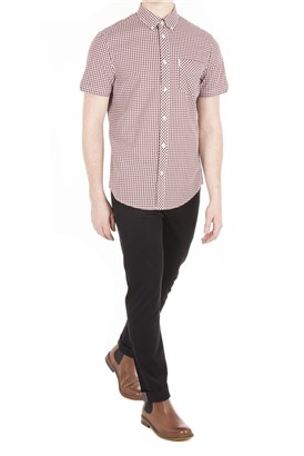  Short Sleeve Burgundy Gingham Shirt