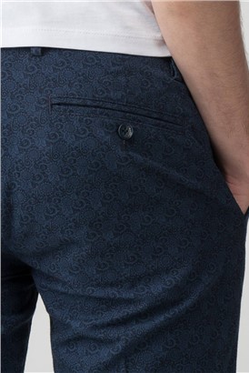  Navy Printed Floral Mens Smart Casual Trousers