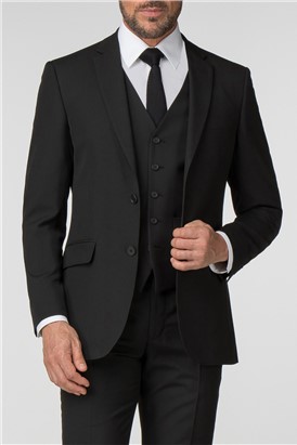  Regular Fit Plain Black Panama Waistcoat