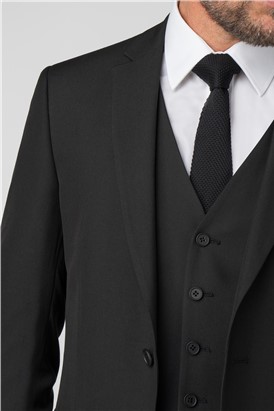  Regular Fit Plain Black Panama Waistcoat