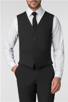  Regular Fit Plain Black Panama Waistcoat