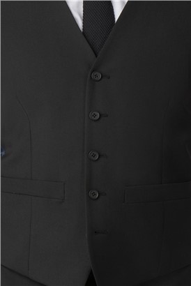  Regular Fit Plain Black Panama Waistcoat