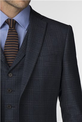  Navy Check Tailored Fit Jacket