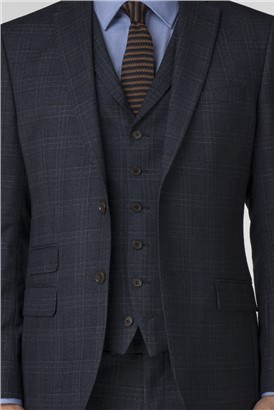  Navy Check Tailored Fit Jacket