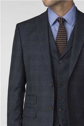  Navy Check Tailored Fit Jacket