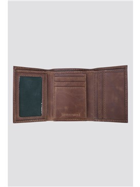  Dark Tan Leather Trifold Wallet