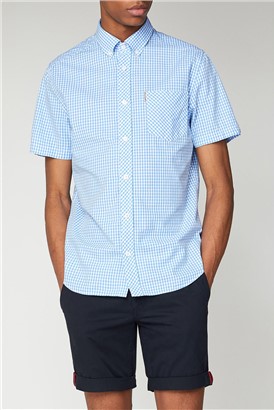  Sky Blue Short Sleeved Gingham Shirt