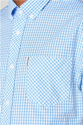  Sky Blue Short Sleeved Gingham Shirt