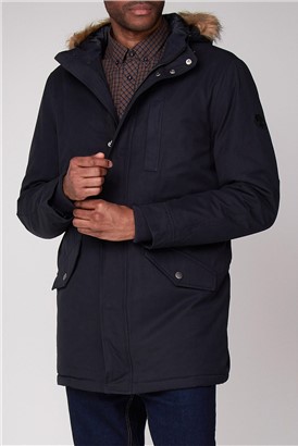  Navy Heavy Parka with Fur Hood