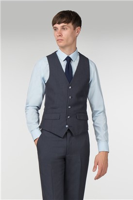  Navy Textured Slim Fit Waistcoat