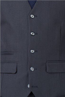  Navy Textured Slim Fit Waistcoat