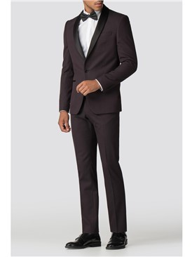  Burgundy Texture Contrast Lapel Tuxedo