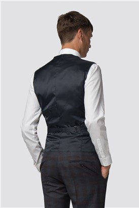  Navy Rust Check Slim Fit Waistcoat