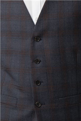  Navy Rust Check Slim Fit Waistcoat