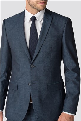  Petrol Blue Herringbone Tailored Fit Suit Jacket