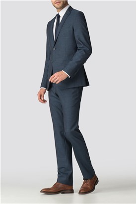  Petrol Blue Herringbone Tailored Fit Suit Jacket