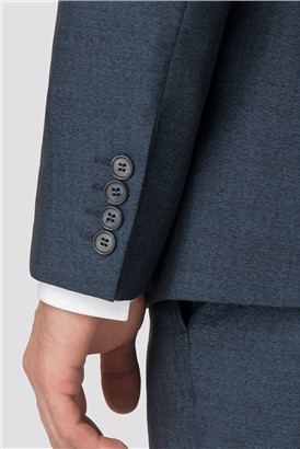  Petrol Blue Herringbone Tailored Fit Suit Jacket