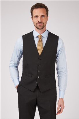  Single Breasted Black Plain Waistcoat