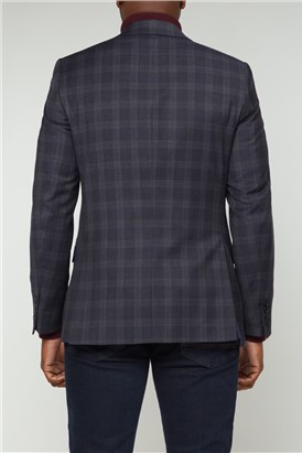 Stvdio Navy Rust Grid Check Wool Blend Suit Jacket