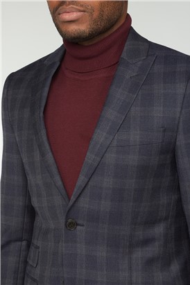 Stvdio Navy Rust Grid Check Wool Blend Suit Jacket