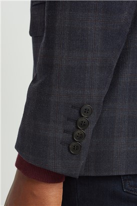 Stvdio Navy Rust Grid Check Wool Blend Suit Jacket