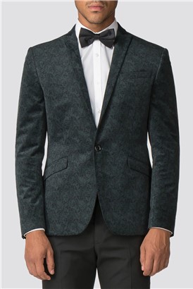 Forest Printed Skinny Fit Mens Velvet Blazer