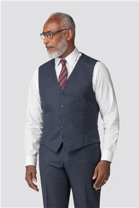  Navy Check Regular Fit Waistcoat