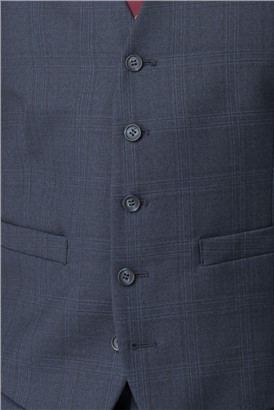  Navy Check Regular Fit Waistcoat