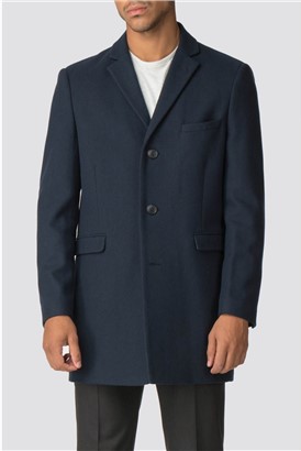  Navy Blue Melton Slim Fit Overcoat