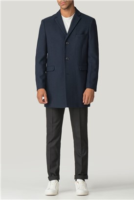  Navy Blue Melton Slim Fit Overcoat