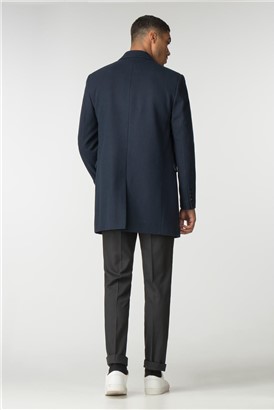  Navy Blue Melton Slim Fit Overcoat