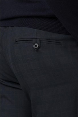  Navy Check Slim Fit Trousers