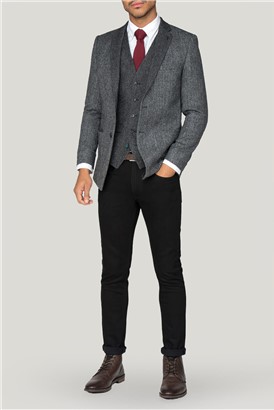  Spencer Grey Herringbone Slim Fit Blazer