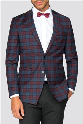  Hick Blue Burgundy Check Slim Fit Blazer