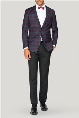  Hick Blue Burgundy Check Slim Fit Blazer