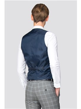  Grey Blue Check Slim Fit Waistcoat