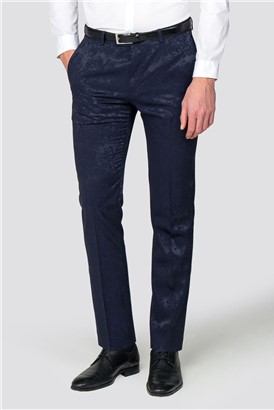  Navy Floral Slim Fit Suit Trouser