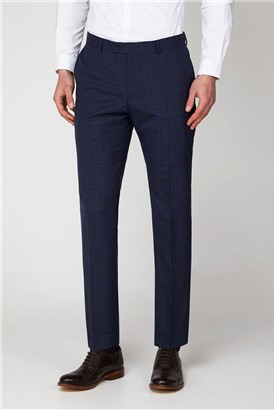  Navy Check Slim Fit Suit Trouser