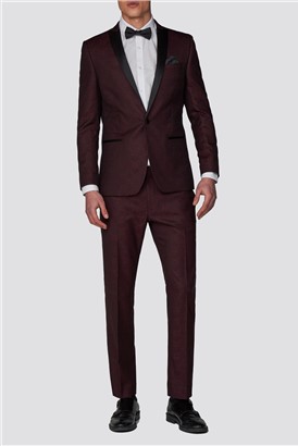  Burgundy Jacquard Slim Fit Tuxedo Trouser