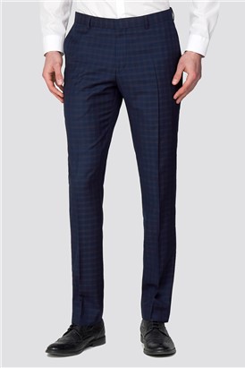 Branded Deep Blue Multi Checked Skinny Fit Trousers