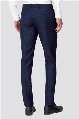 Branded Deep Blue Multi Checked Skinny Fit Trousers