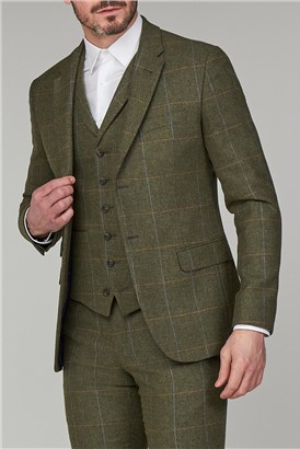  Green Check Tailored Fit Tweed Jacket