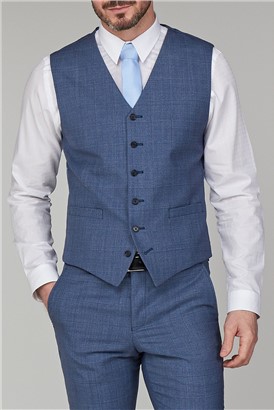 Studio Light Blue Speckle Windowpane Tailored Fit Waistcoat