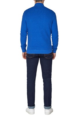  Royal Blue Textured Cotton Zip Through Jumper