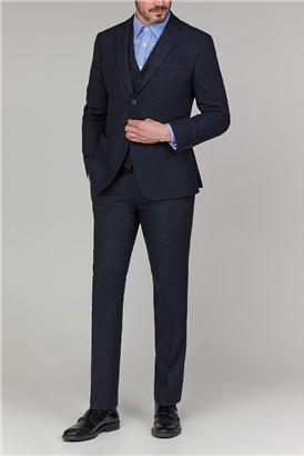  Navy Texture Tailored Fit Waistcoat