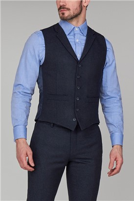  Navy Texture Tailored Fit Waistcoat