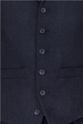  Navy Texture Tailored Fit Waistcoat